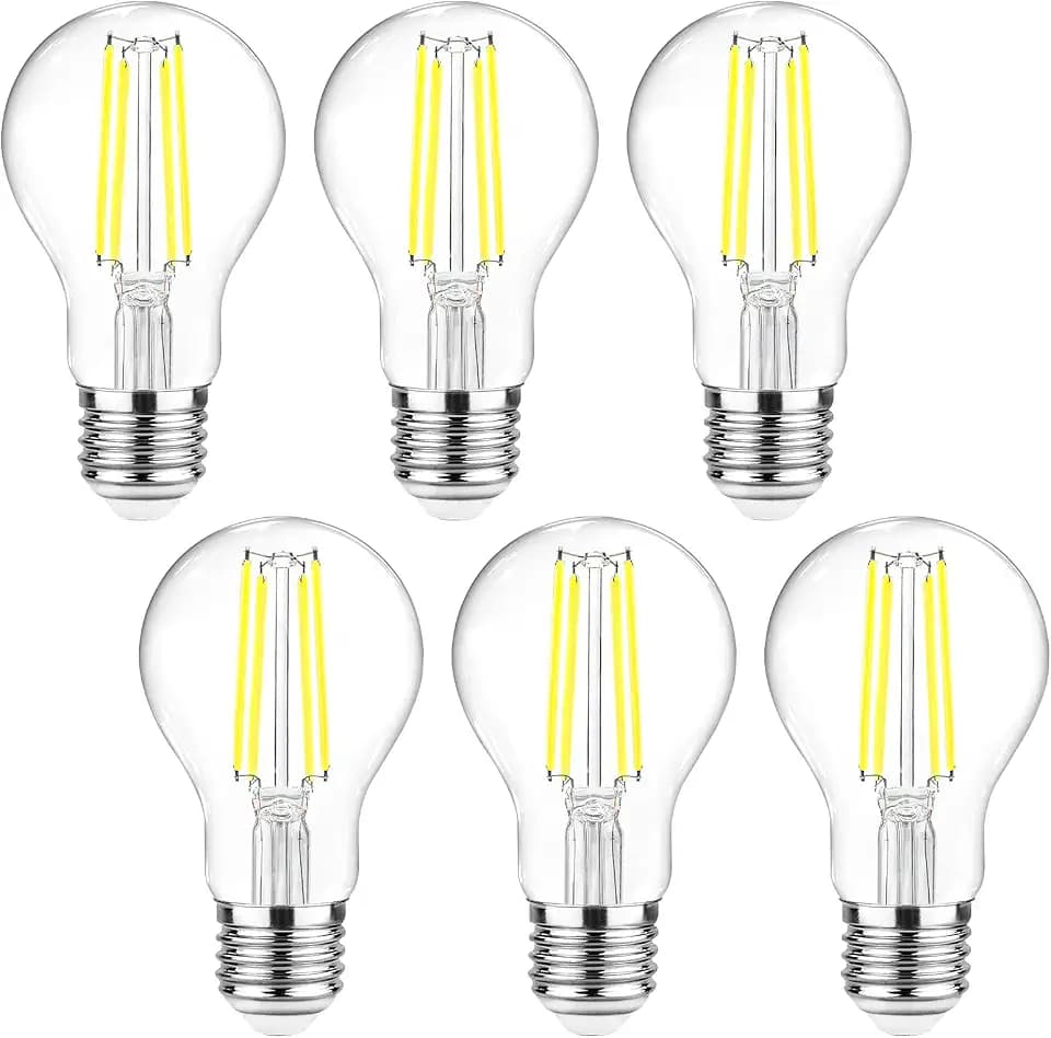 Ascher 60 Watt Equivalent, E26 LED Filament Light Bulbs, Daylight 5000K, Non-Dimmable, Classic Clear Glass, A19 LED Light Bulb with 80+ CRI, Pack of 6