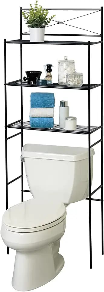 Zenna Home Over The Toilet Storage Shelf Black - Metal Bathroom Organizer with 3 Shelves, Fits Above Toilet - Space Saving Over Toilet Storage Rack with Cross-Style Design, Easy Assembly