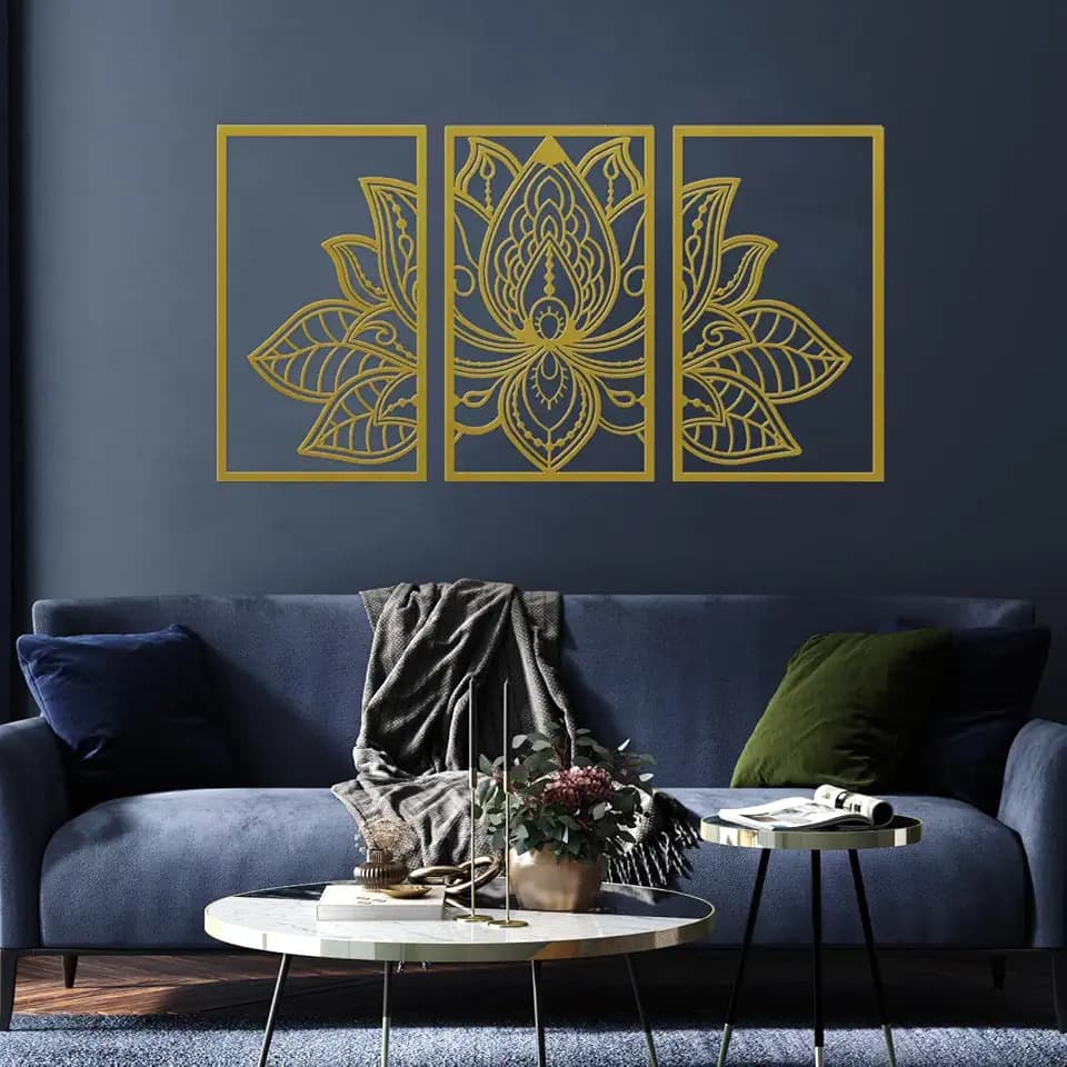 ESTART Großes Lotus-Blume-Metall-Wanddeko 3-teiliges Set