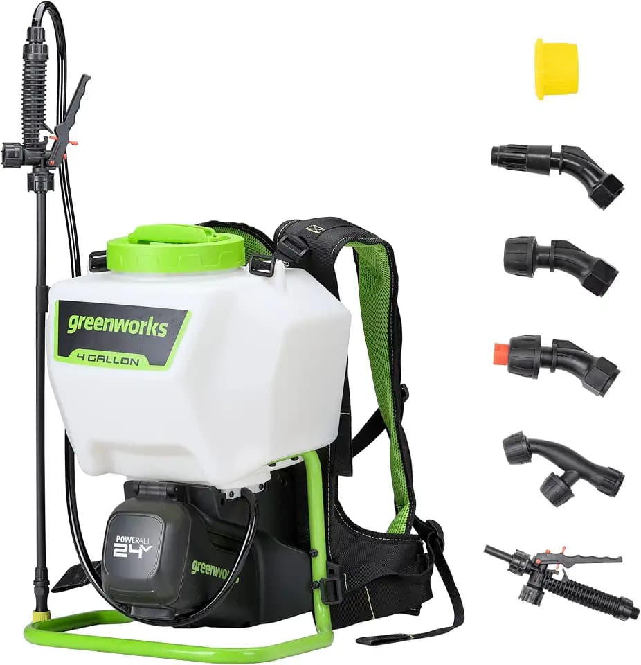 Greenworks 24V Cordless Backpack Sprayer (4 Gallon / 5 Tips / 25 FT Spray) For Weeding, Spraying, and Cleaning, Tool Only