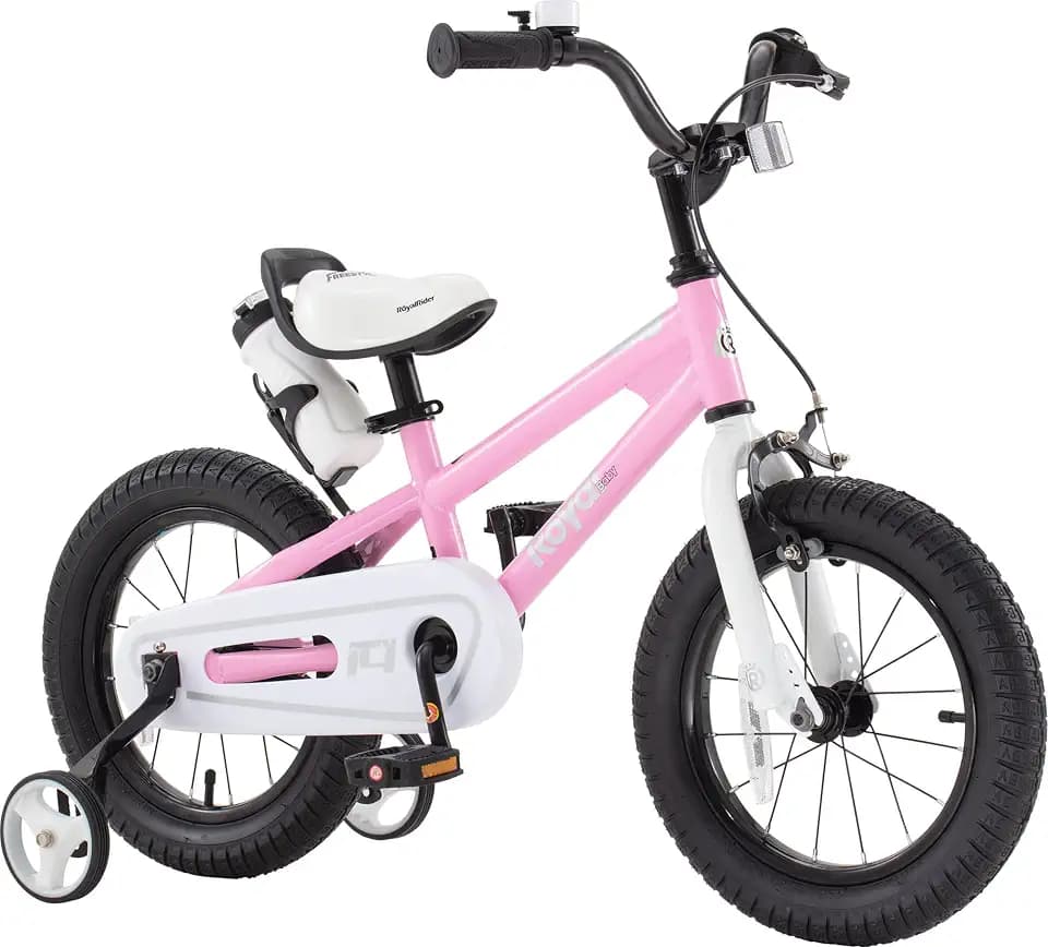 RoyalBaby Freestyle Toddlers Kids Bike 12 Inch Childrens Learning Bicycle with Training Wheels Boys Girls Beginners Ages 3-4 Years, Pink