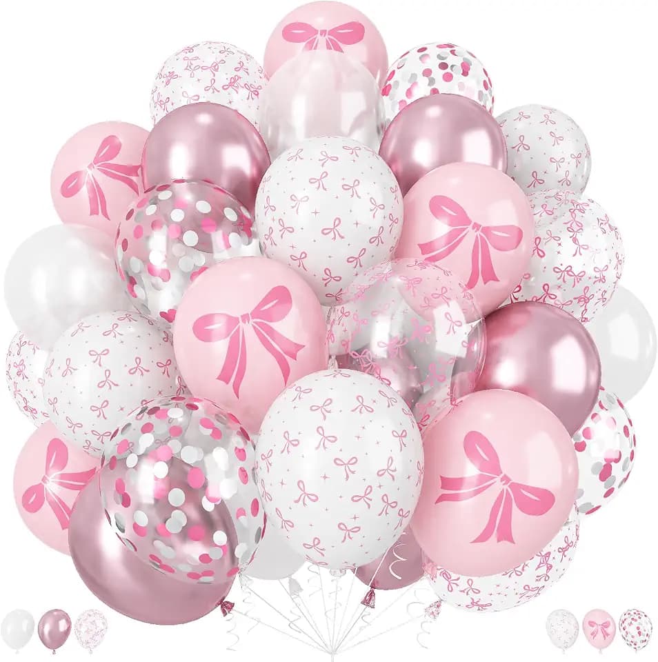 Pink Bow Balloons, 60Pcs 12inch Girl Women Princess Birthday Party Balloons