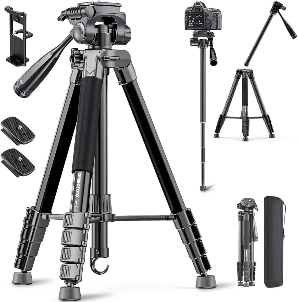 CAMBOFOTO 73" Camera Tripod and Monopod, Aluminum Tripod Stand/Black