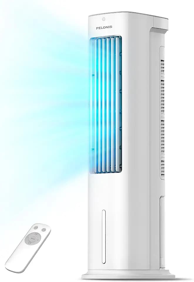 PELONIS Luftkühler mit Wasserkühlung, Klimaanlage Mobil, 5L Ventilator mit Wasserkühlung, Klimagerät Luftbefeuchter mit Fernbedienung, 355m³/h Klimaanlage Ohne Abluftschlauch