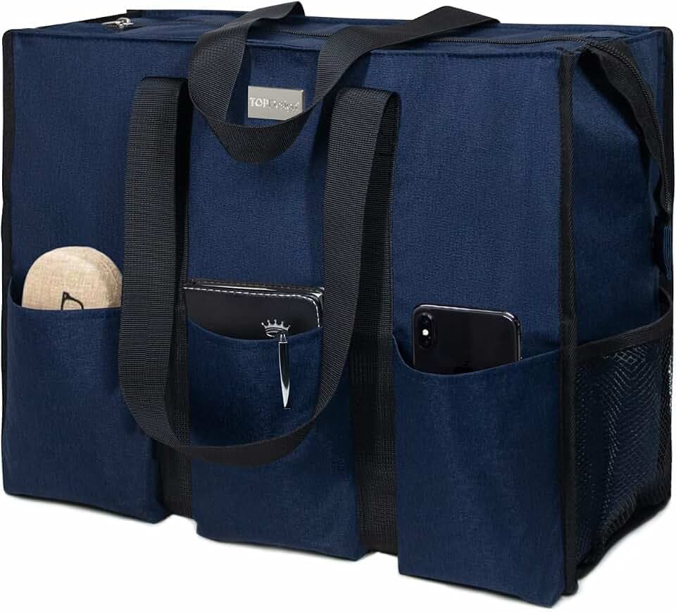 TOPDesign Utility Water Resistant Tote Bag with 13 Pockets, Zipper Closure