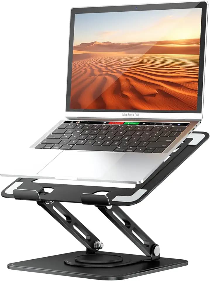 tounee Laptop Stand for Desk, Adjustable Computer Stand Holder with 360° Rotating Base, Ergonomic Laptop Riser Compatible with MacBook Pro Air, All Laptops 10-15.6"-Black