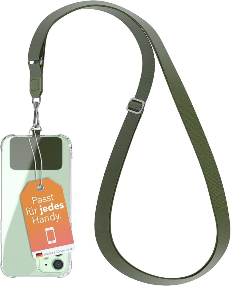 EAZY CASE - Universal Handykette zum Umhängen geeignet für alle Smartphones Handyhüllen Kette zum Umhängen Grün mit breitem Band Handyband mit jeder Hülle kombinierbar Smartphonekette in Olive Grün