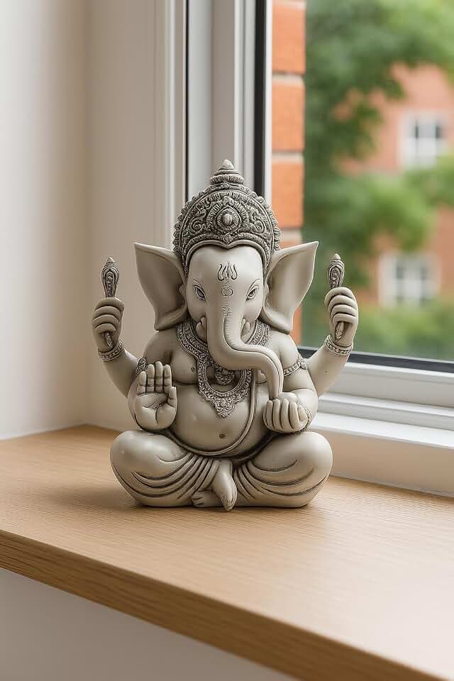 White Lord Ganesha Idol Statue for Home Decor | Hindu Elephant God Bappa Vinayaka | Indian Handicraft Ganesh Murti for Tabletop, Puja Room & Car Dashboard Hindu Decor (Classic Calmness 2)