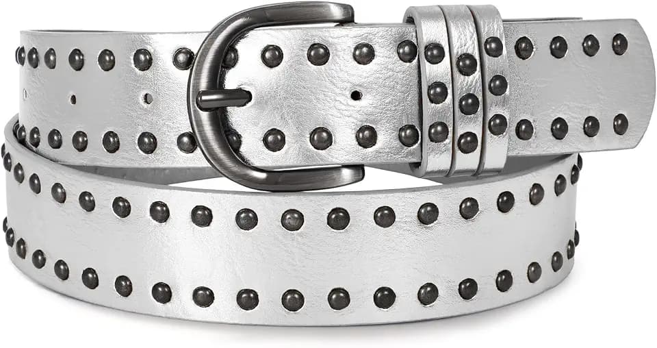 SUOSDEY Women Leather Rivets Belts for Jeans Pants Dresses Studded Leather Belts with Silver Buckle
