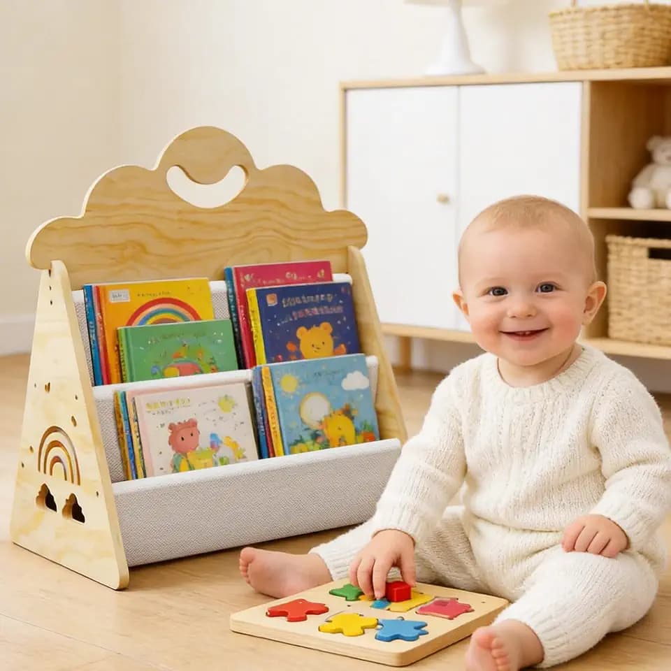 Bücherregal aus Holz, Offenes Aufbewahrungsregal, Flaches Regal für Bücher & Medien, Kompaktes Standregal für Wohnzimmer, Leseecke und Arbeitszimmer, 47,5 x 41 x 31 cm