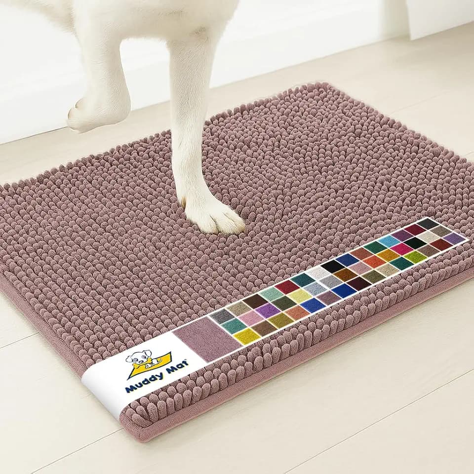 Muddy Mat® | Super Water Absorbent Door Mat Indoor, Microfiber Quick Dry Chenille Entryway Rug, Slip Resistant Front Door Mat, Indoor Mats for Entryway, Machine Washable Pet Rug, Plum 18" x 28"