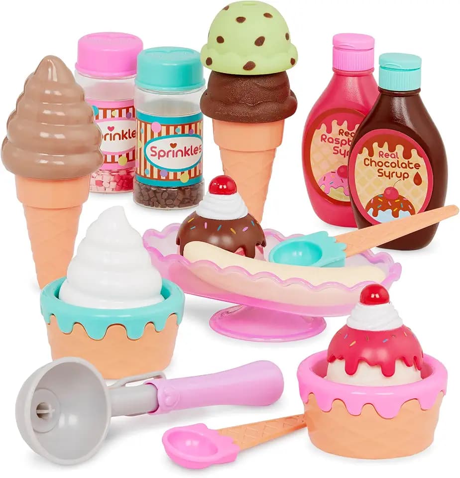 Battat Ice Cream Play Set, Sweet Treats Parlour, 21-Piece Toy Food Playset