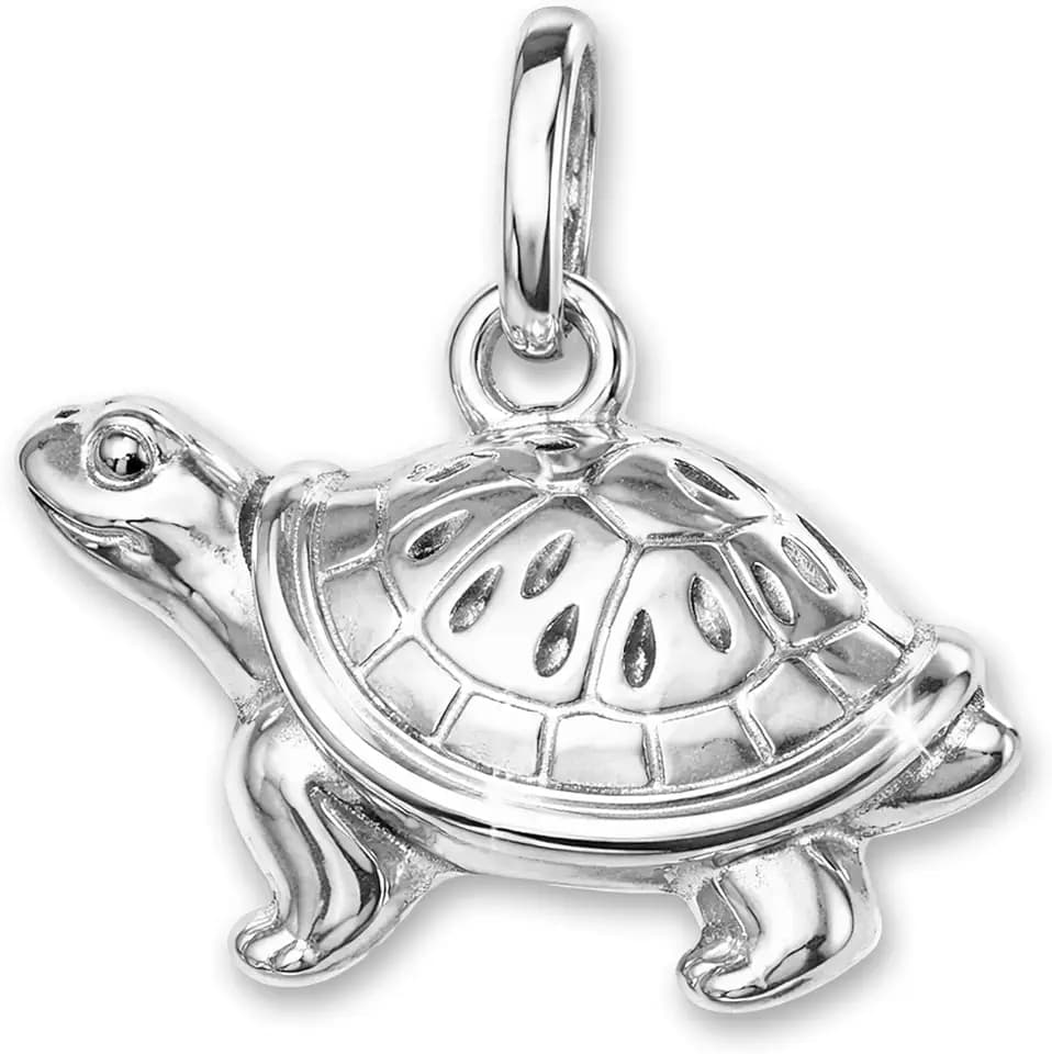 CLEVER SCHMUCK Schildkröte Anhänger 15 mm figürliche Form glänzend gemustert Sterling Silber 925 in Schmuckverpackung Schildkrötenschmuck