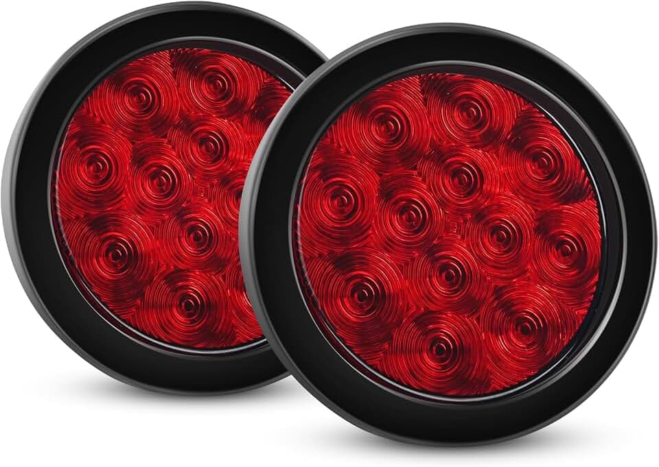 Nilight 2PCS 4 Inch Round LED Trailer Tail Lights,Red, Grommet Mount