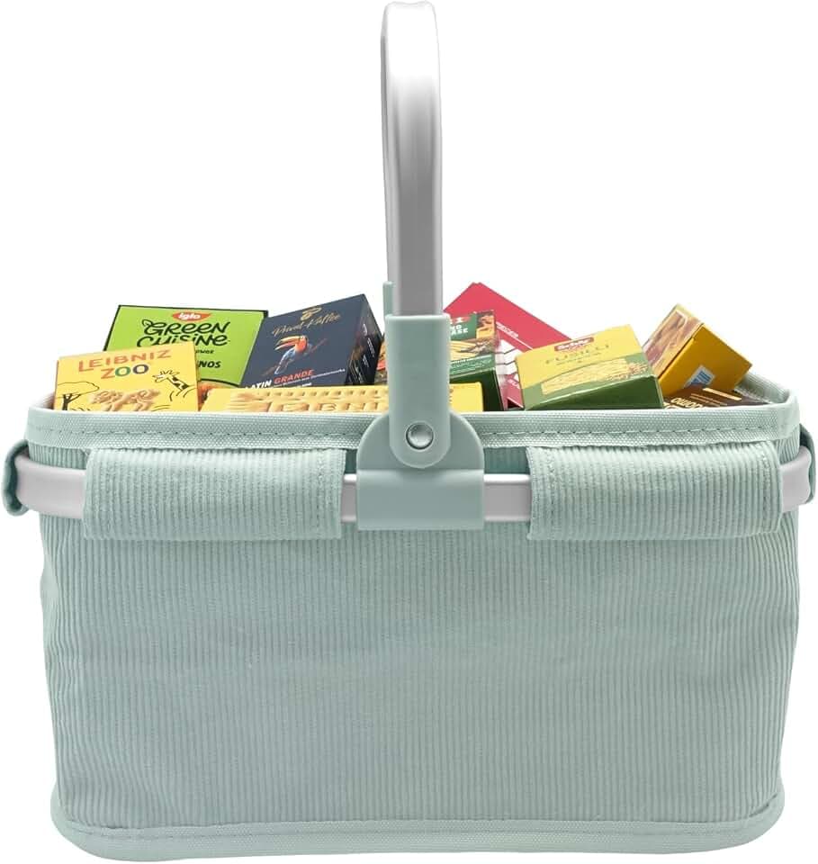 tanner DER KLEINE KAUFMANN TANNER Deco - Tragekorb aus Cord „Ocean Breeze“ mit Marken-Miniaturfaltschachteln (Abmessung 28 x 17 x 15,5 cm, Material Cord-Stoff) 5003.5