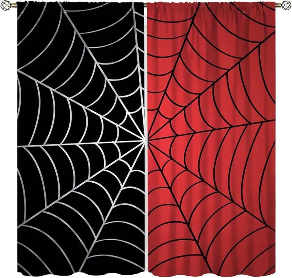 Super Hero Curtains for Boys Girls Kids Teens Home Decor, Baby Red Black Spider Web Drapes Window Curtain for Bedroom Living Room, 42 x 45 Inch Decor