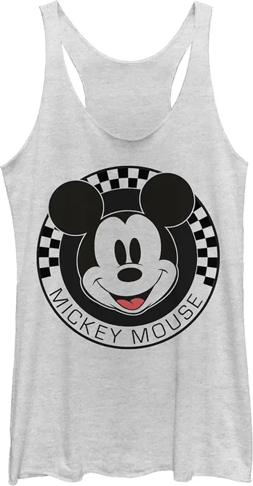 Women's Mickey & Friends Checkered Mickey Mouse Portrait Racerback Tank Top