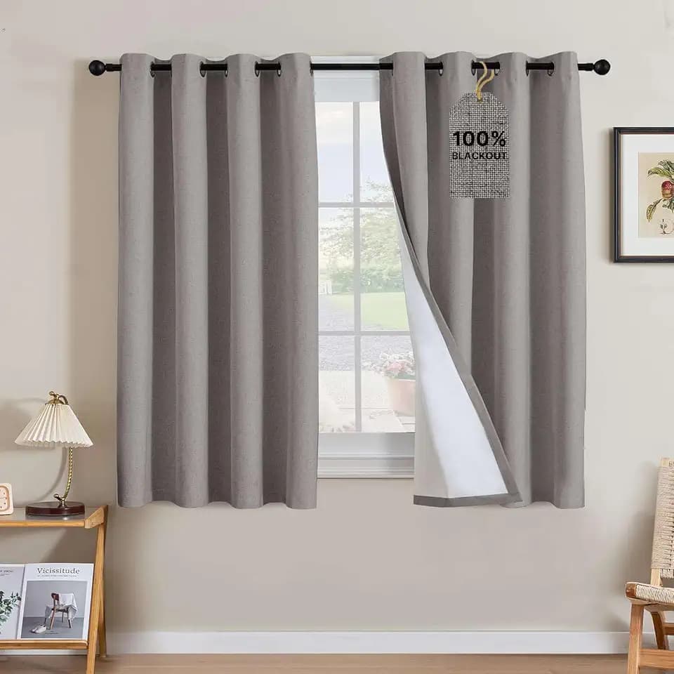 H.VERSAILTEX 100% Blackout Linen Curtains 54" L 2 Panels Heathered Dove