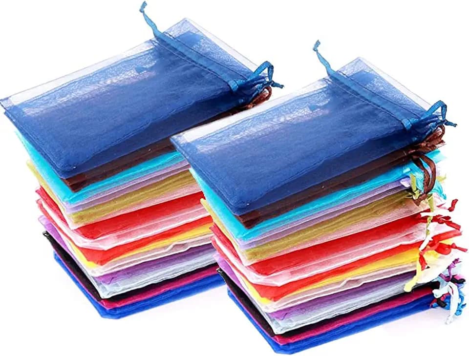 100 Stück Bunt Organzasäckchen 9 x 12 cm Organzabeutel, Säckchen Geschenk Schmuck Hochzeit Bonbonsbeutel Für Festival Party und Hochzeit, Satin-Kordelzug