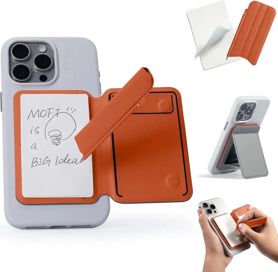 MOFT Action Inspiration MagSafe Phone Stand, Magnetic Notepad Stand Compatible with iPhone 16 Series and Other Phones with Two Types of Notepad and Magnetic Invisible Pen, Taupe + Sunrise