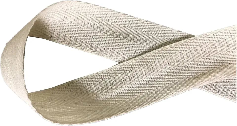 QIANF Twill Tape Ribbon 100% Cotton Natural Color 3/8 Inch Wide 50 Yard Roll Herringbone Tape(3/8 Inch-50Yard, Off-White)