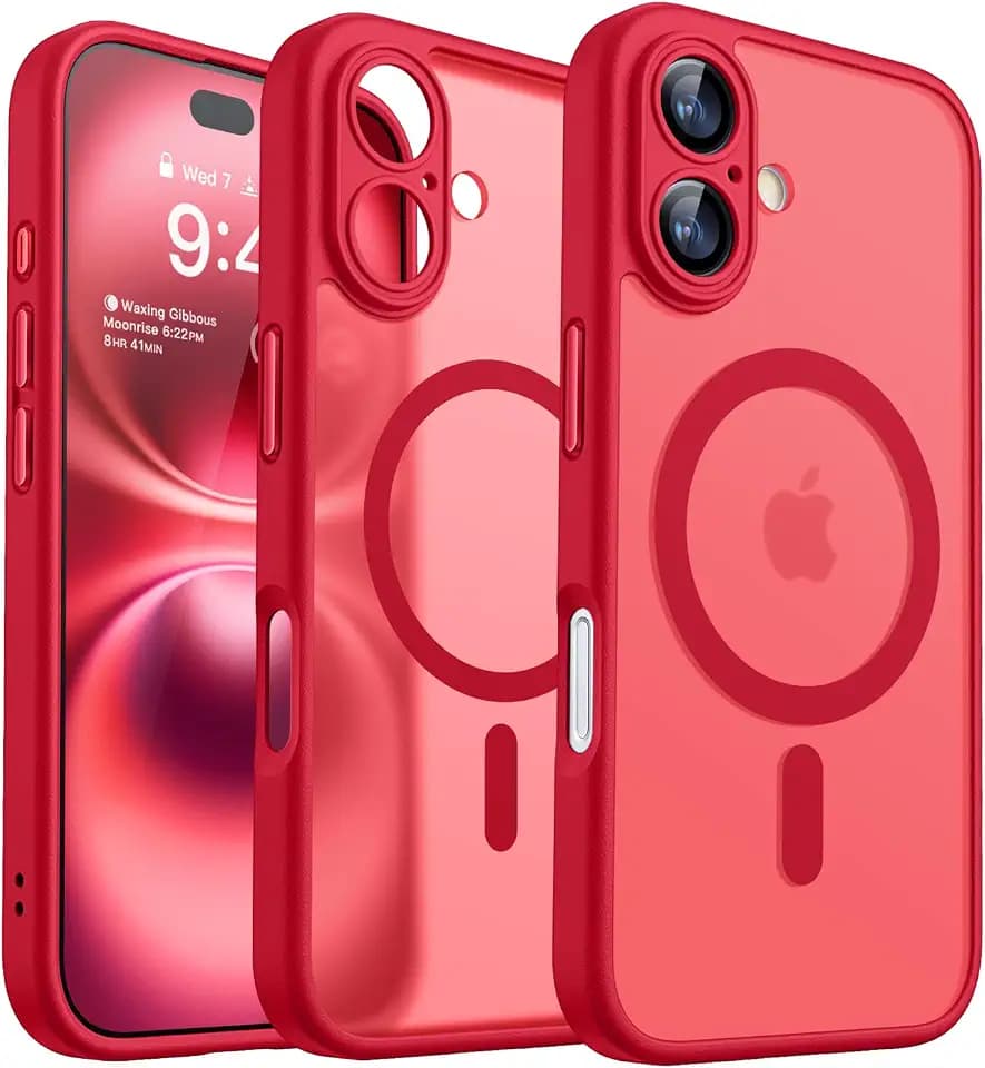 CANSHN Magnetic Shockproof for iPhone 16 Plus Case, Red