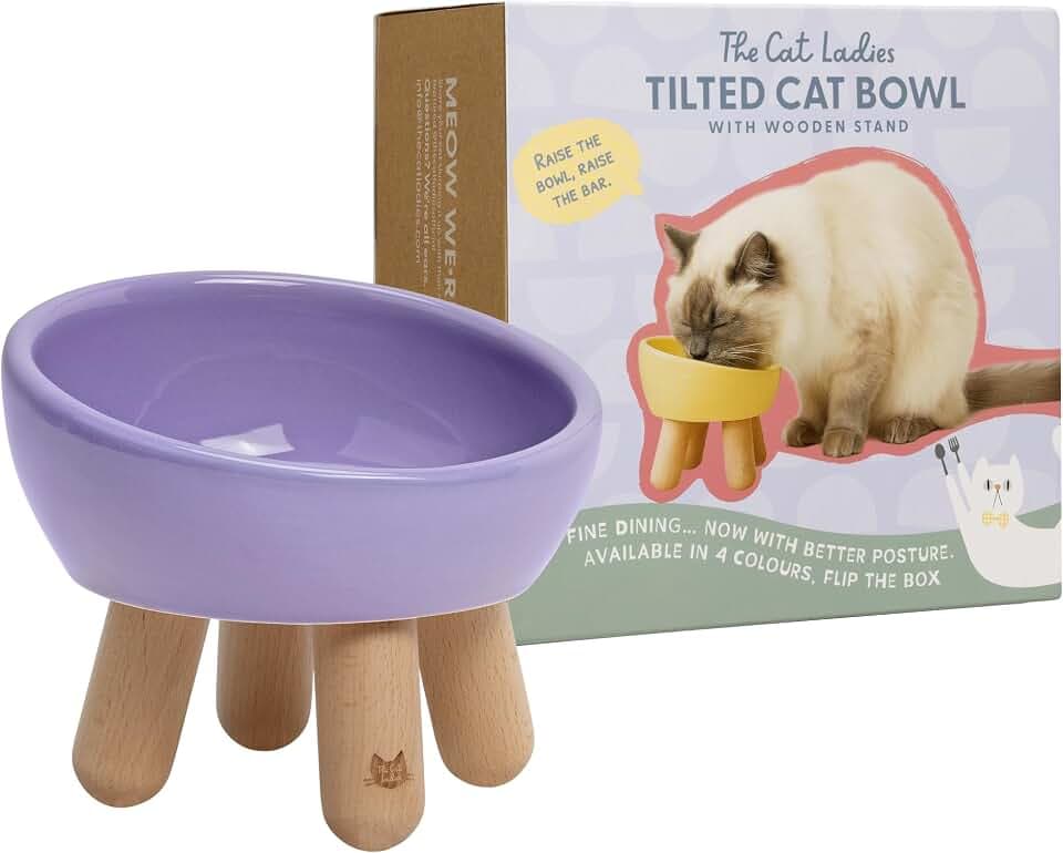 The Cat Ladies Tilted Ceramic Cat Bowl - Elevated Food Bowls Ceramic Pet Bowl - Raised Ceramics Bowls - Elevated & Tilted Design for Comfortable Eating - Dishwasher Safe - Wide Opening