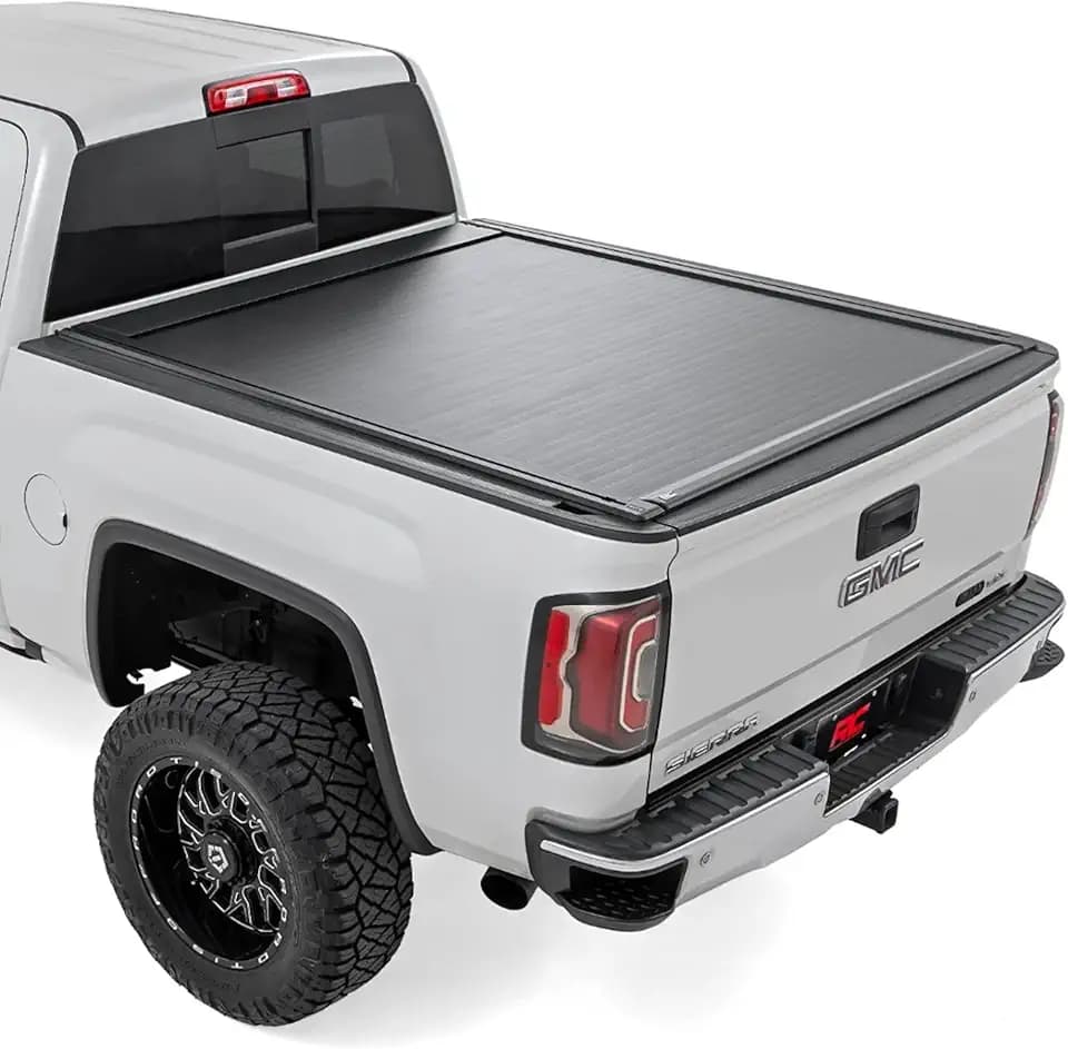 Rough Country Powered Retractable Bed Cover for Chevy Silverado & GMC Sierra 1500 (2014–2018) - Fits 6'7 Bed - Electric Aluminum Tonneau Cover with Key Fob Control