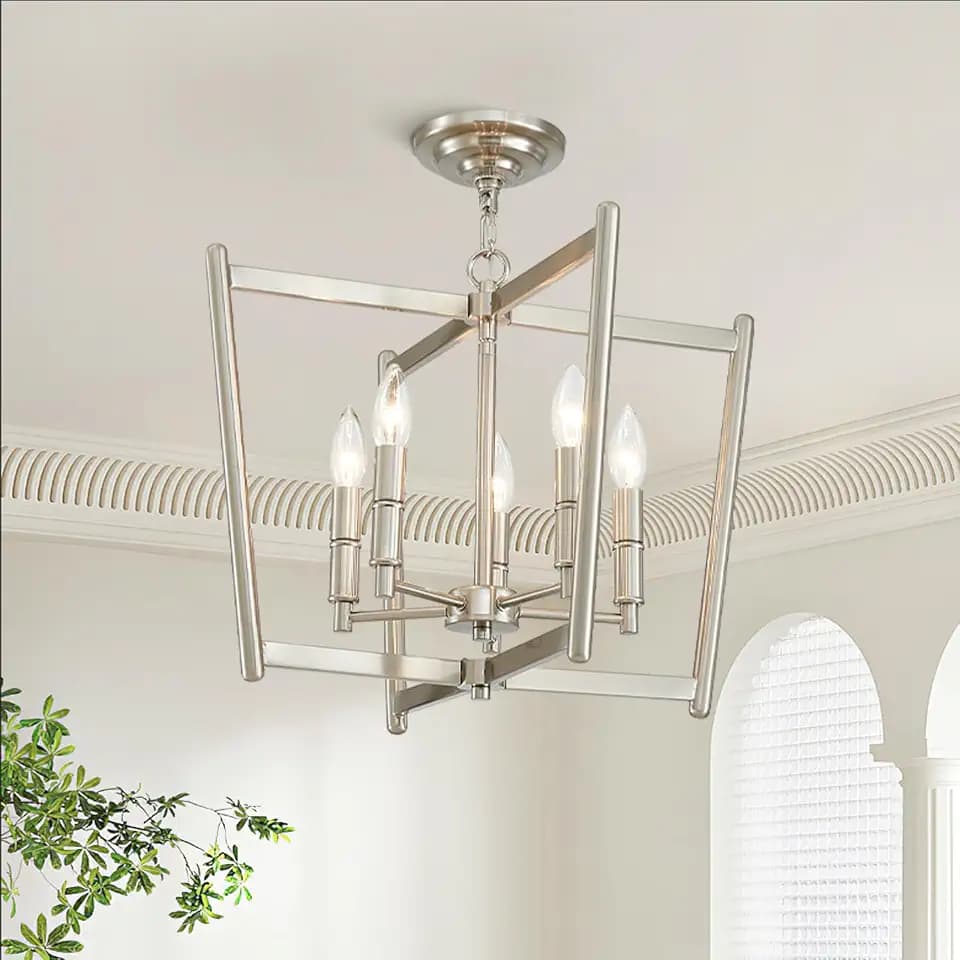 20" Brushed Nickel Geometric Ceiling Light and Pendant Dual-Use Light 6-Light Dining Room Light Fixture Over Table Modern Farmhouse Chandeliers for Kitchen Island Living Room Entryway Light