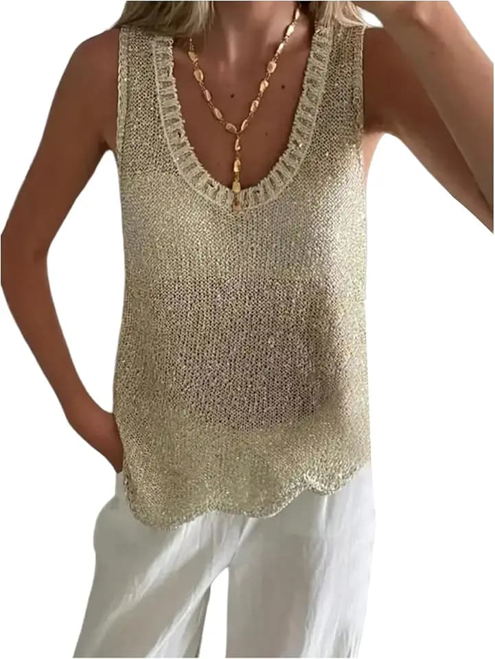 MakeMeChic Women's Sparkly Crochet Tops Summer Tank Tops Sweater Vest