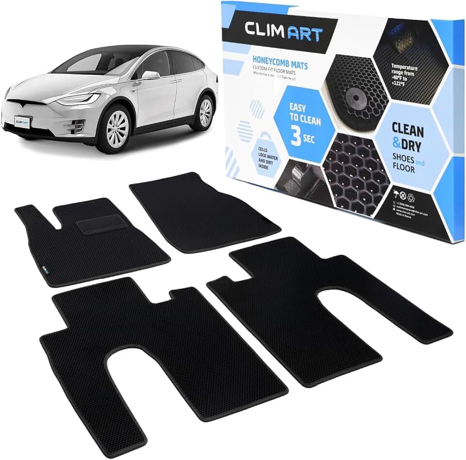 CLIM ART All-Weather Car Floor Mats Compatible with Tesla Model X 2016-2020, Custom-Fit Heavy-Duty Floor Liners for Cars & SUVs, Car Accessories for Men & Women, Black - FL011416099