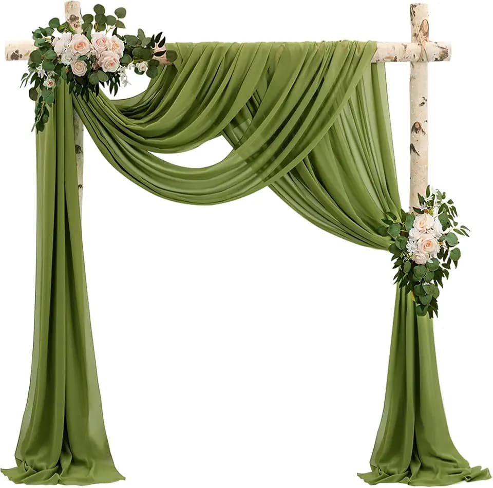 Wedding Arch Draping Fabric 4 Panels 20Ft Length x 28" Width Olive Green Arch Drapes Chiffon Fabric Sheer Curtains Backdrop for Party Bridal Ceremony Ceiling Decor Wedding Stage Reception Decorations