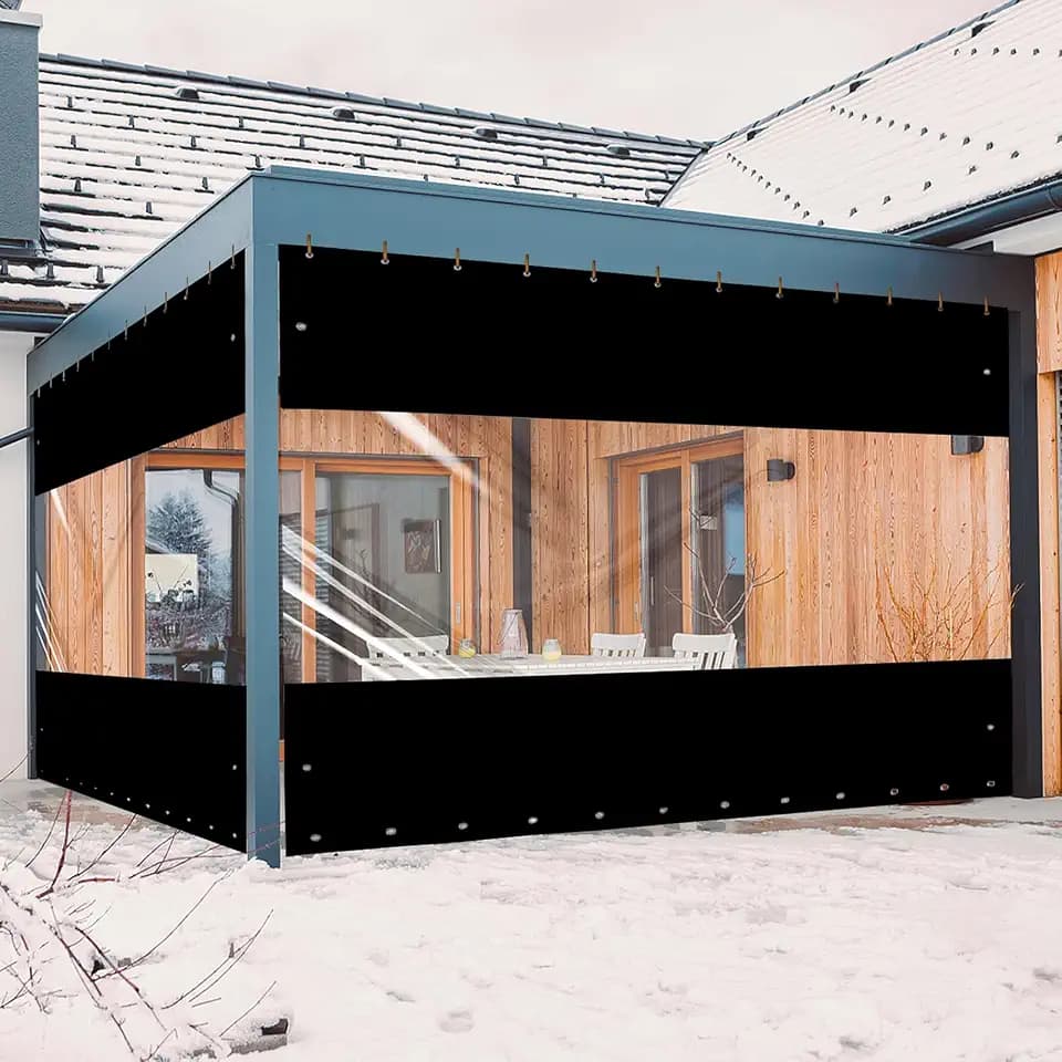 2.5x3m Plane mit Ösen Wasserdicht Transparent Outdoor 0.45mm Plane Durchsichtig Winddicht Pavillonplane Klarsicht Schutzplane für Pergola Veranda Gazebo (Höhe x Breite, Schwarz)