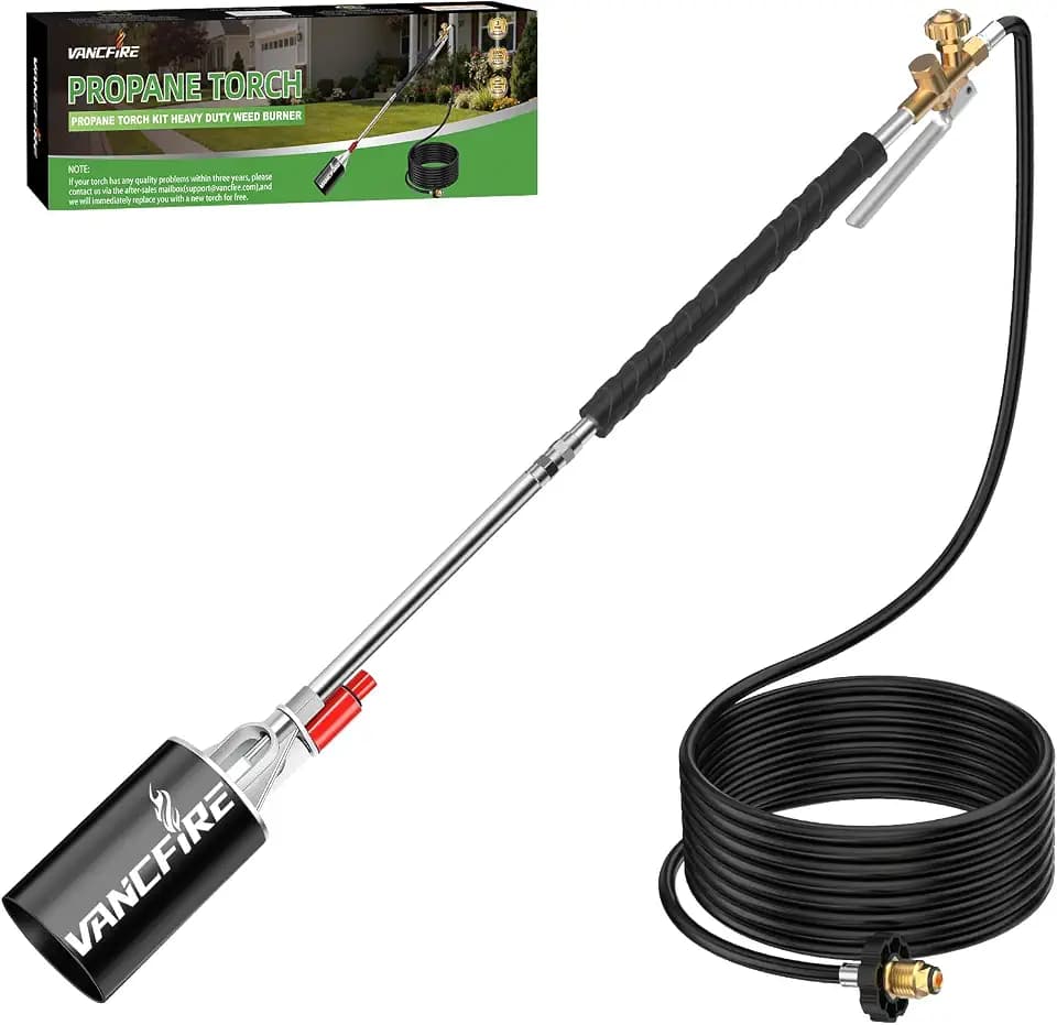Propane Torch Weed Burner Kit, Heavy Duty High Output Blow Torch with Self Igniter, Flamethrower with Turbo Trigger & 10FT Hose for Weeding, Roofing, Ice Melting, Road Marking,Charcoal (34IN)
