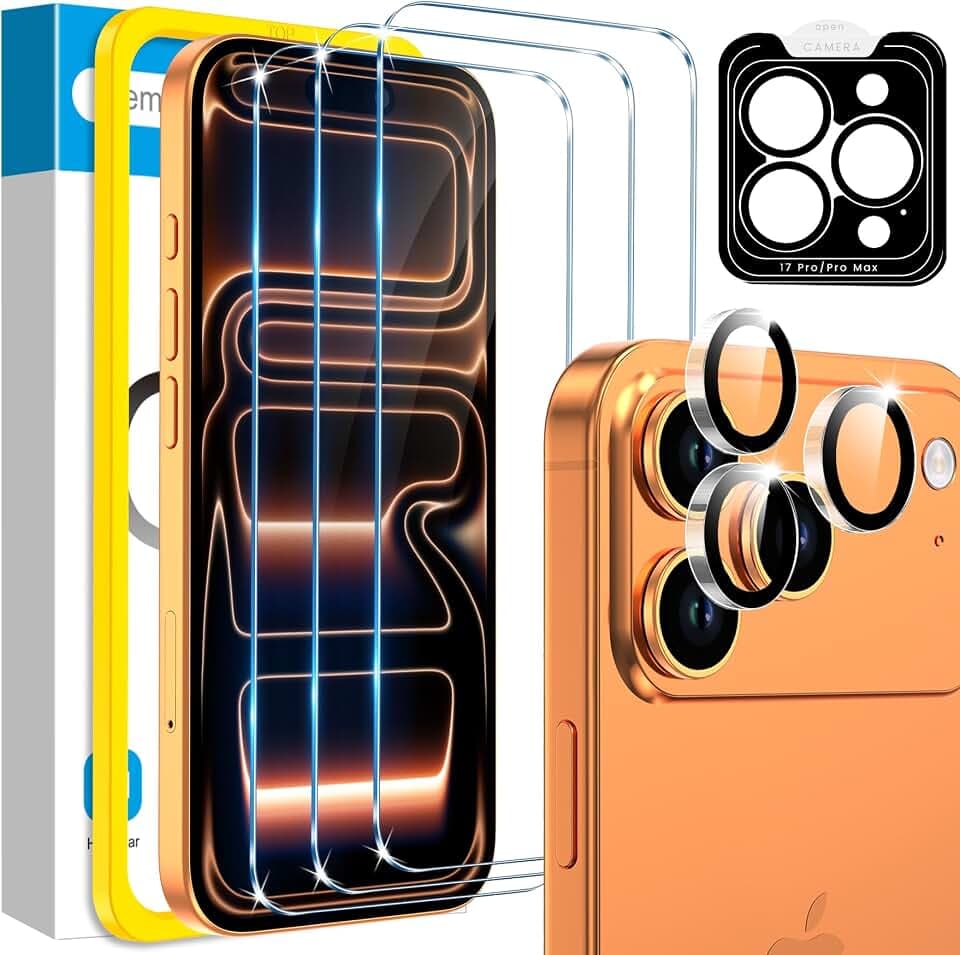 Fotbor Compatible for 3 Pack iPhone 17 Pro Max Screen Protector with 1 Set Camera Lens Protector, 2025 Upgrade 9H+ Premium Tempered Glass 17 Promax, Easy Installation Kits, 6.9 inch