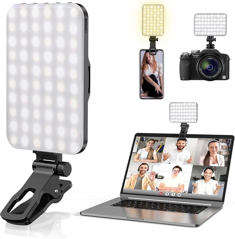 Selfie-Licht, 60 LED 2200mAh wiederaufladbares Handy-Fülllicht 7 Modi, 10-stufige Helligkeit, tragbares Clip-On-Licht für Telefon/Tablet/Laptop, Zoom Call Vlog Make-up TikTok Video Fülllicht