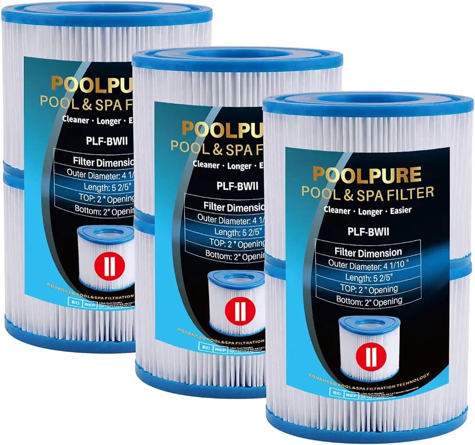 POOLPURE Filterkartusche Gr. II, Poolfilter kompatibel mit Bestway 58094 Typ II, 10,5 x 13,6 cm, 6er Pack
