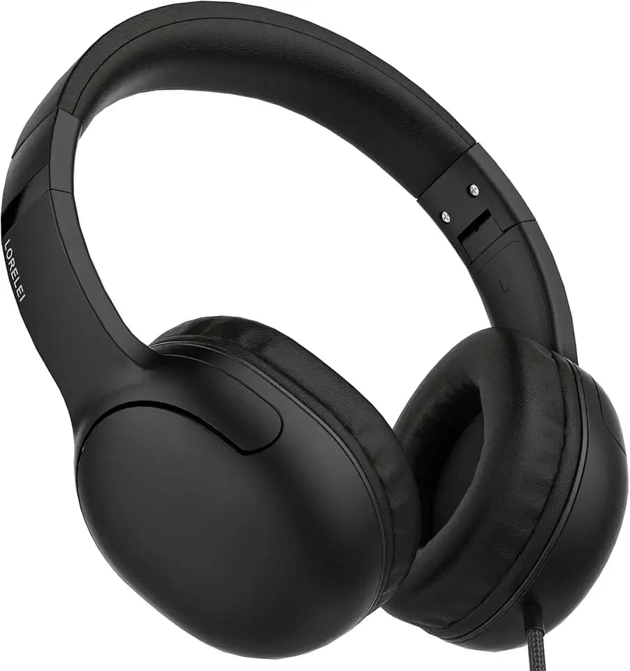 LORELEI E5 Wired Headphones for Kids Foldable & 3.5mm Jack Tangle Free Nylon Wire Stereo On Ear Headsets for Kids/Children/School/Tablet/Ipad/Kiddle/Plane (Space Black)