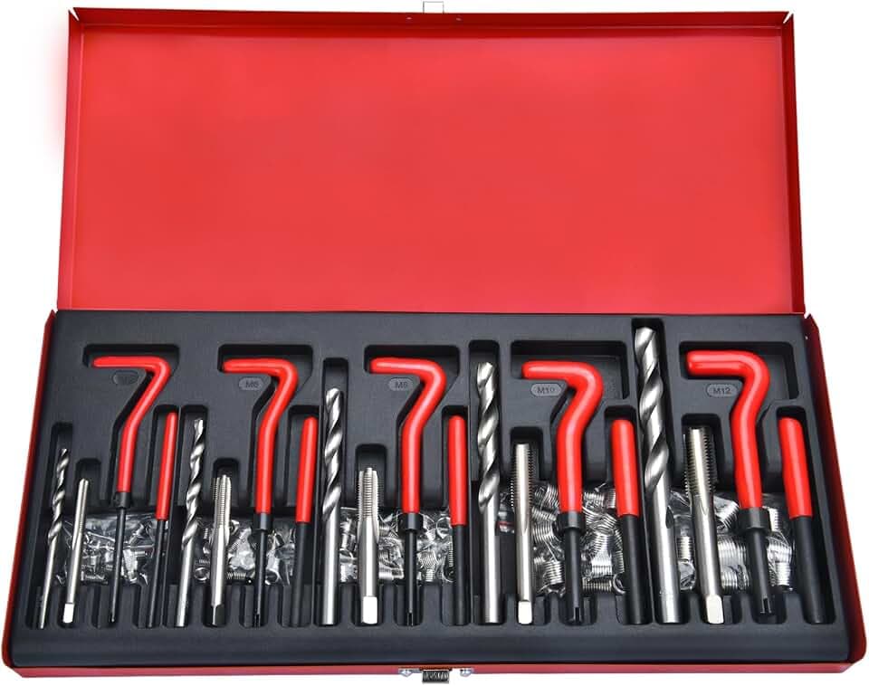 131-teilig Gewinde Reparatur Set - Gewindereparatursatz Gewindereparatur-Kit M5 M6 M8 M10 M12 Gewindeeinsätze Werkzeug für Auto Reparatur