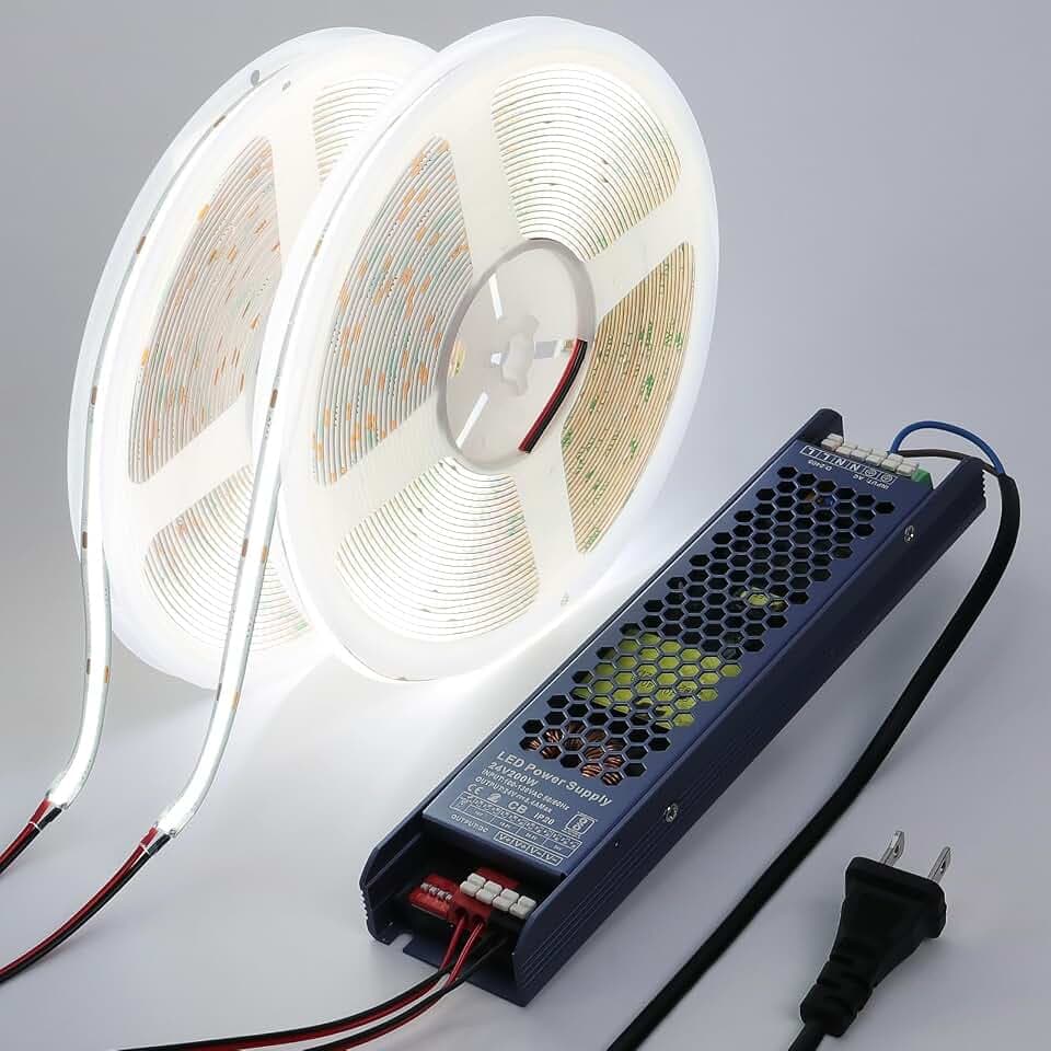 BENLUN 24V COB LED Strip Lights 65.6ft CRI 93 Cuttable with Power Supply