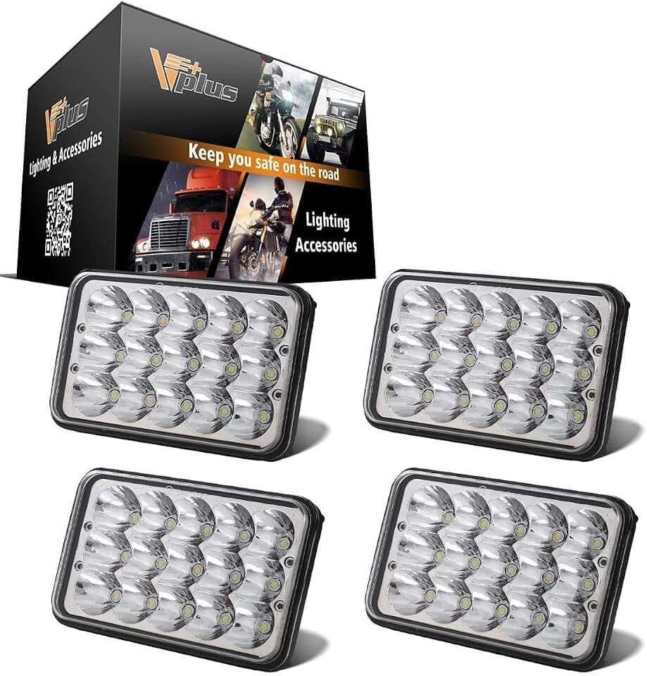 Partsam 4PCS 4x6 LED Headlights Sealed Beam 6x4 H4651 H4666 H4656 Compatible with Kenworth KW 900/Peterbilt 379/Truck/K10 K20 Van RV Camper Headlamp Assembly