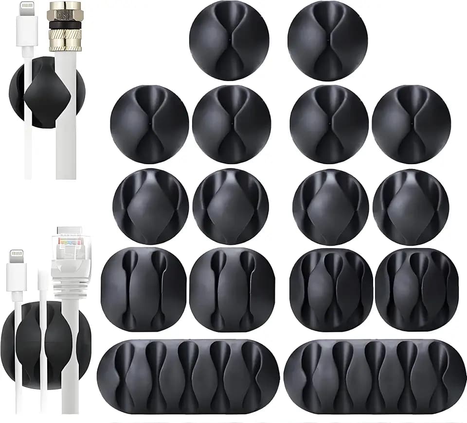 OHill 16PCS Black Cable Clips, Self Adhesive Cord Holder Cord Organizer
