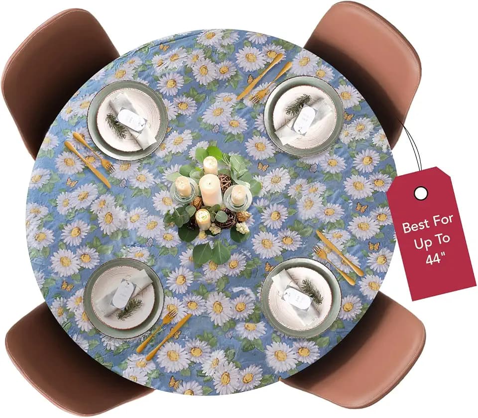Covers For The Home Round Tablecloth, Flannel Backed Fitted Vinyl, Elastic