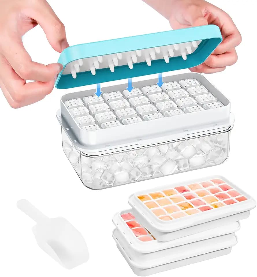 PHINOX Ice Cube Tray with Lid and Bin, Easy Release 84 Cubes for Freezer