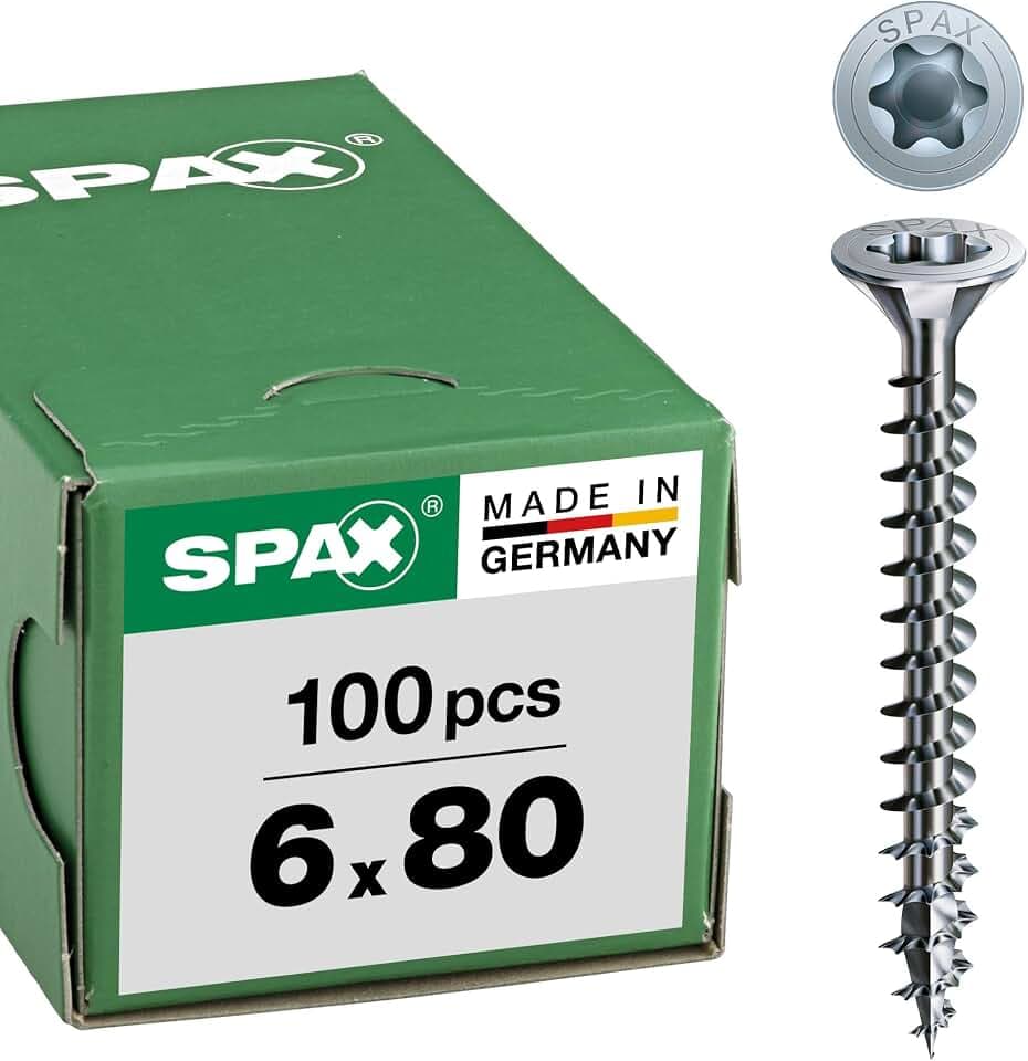 SPAX Universalschraube, 6,0 x 80 mm, 100 Stück, T-STAR plus, Senkkopf, Vollgewinde, 4CUT, WIROX A3J, 1191010600803