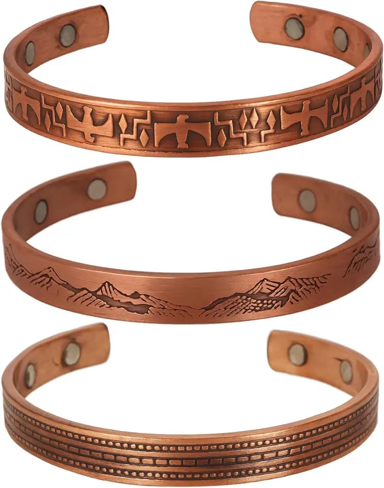Touchstone magnetic copper bracelets for men women in gift box, Set of 3