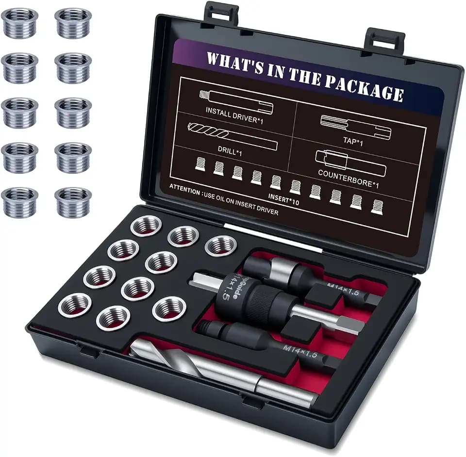 M14x1.5 Metric Thread Repair Kit, 10PCS Solid Bushing Inserts