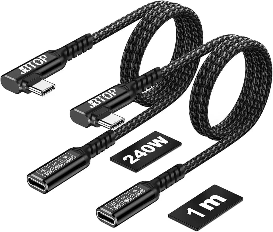 USB C 4.0 Extension Cable 90 Degrees 3.3ft(40Gbps/240W/8K 2-Packs)