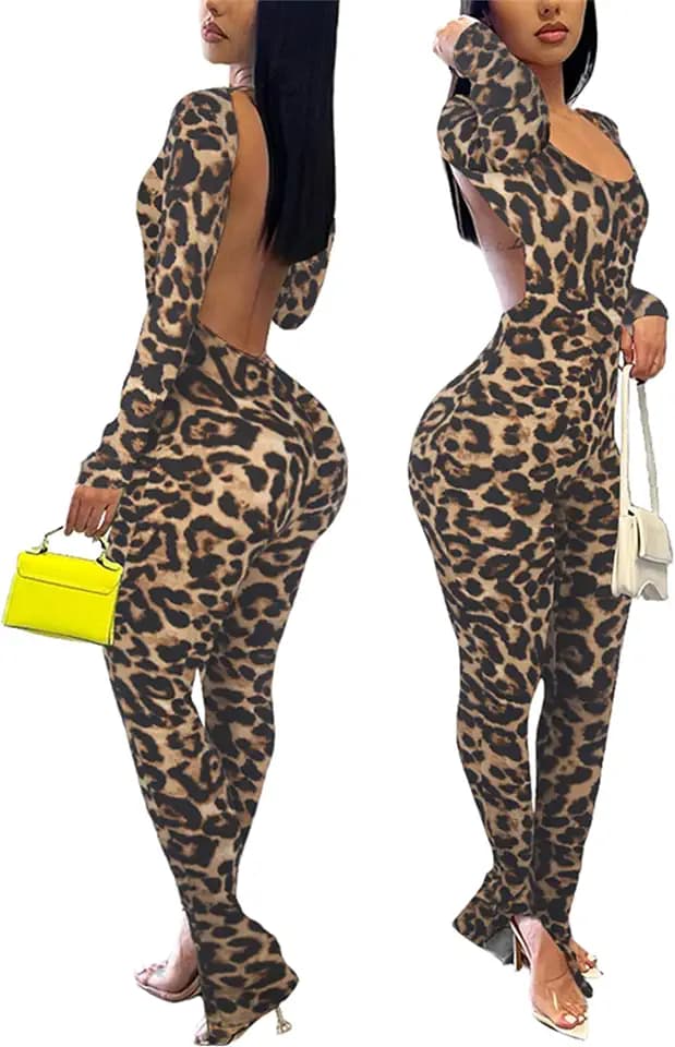 Hafailia Women's Backless Jumpsuit Long Sleeve Bodycon Romper