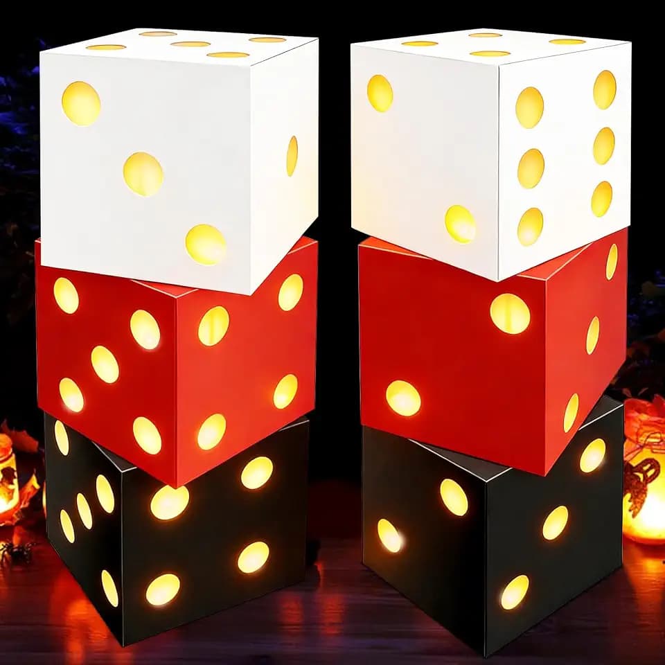 6 Pcs Large Dice Favor Boxes with Light, 11.8 inch Casino Theme Party Decorations Large Dice Box for Casino Las Vegas Game Night Party Decorations Birthday Party Supplies
